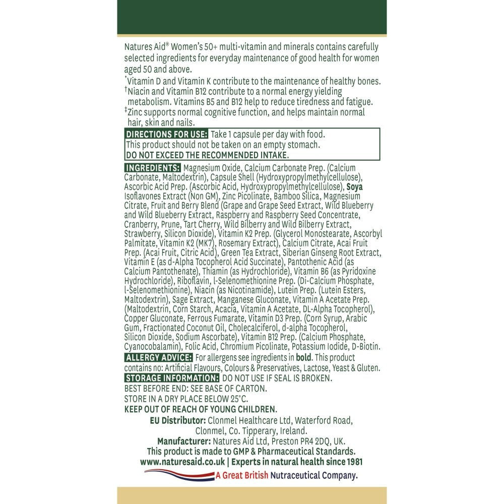Complexe pour les femmes 50+ (femmes 50+ multi-vitamines et minéraux) 30 capsules natures