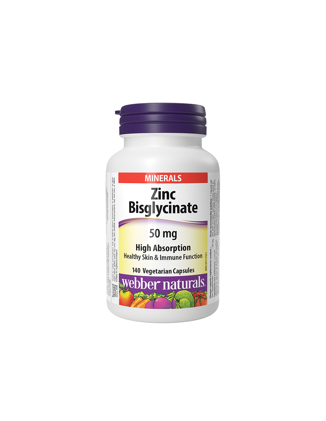Immunité - zinc bisglycinate (absorption élevée), capsules de 50 mg/140 V