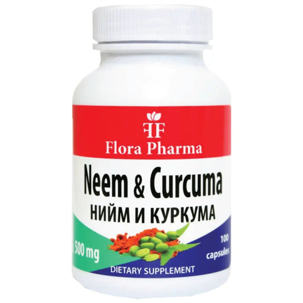 Neem et curcuma 500 mg./Neem & curcuma longa/100 capsules Flora Pharma