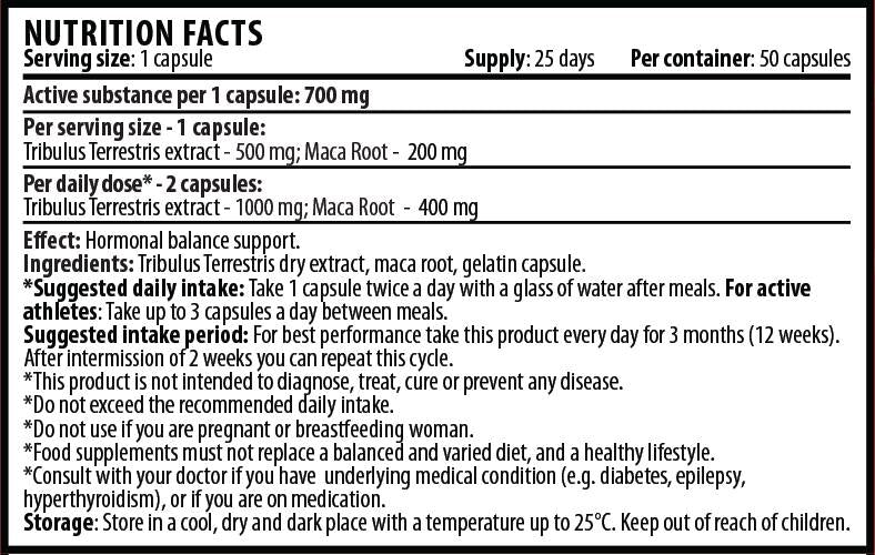 Tribulus avec maca 1400 mg - 50 capsules