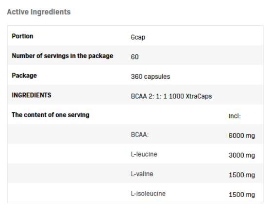 BCAA 2: 1: 1 1000 xtracaps - 360 capsules
