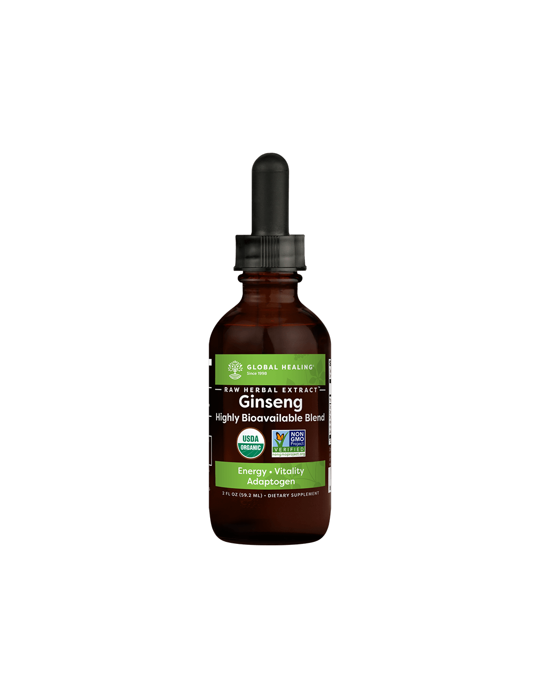 Mélange à base de plantes énergisant contre le stress et la fatigue - avec le ginseng coréen et sibérien, Ashwagandha et Maca, 59,2 ml de guérison mondiale
