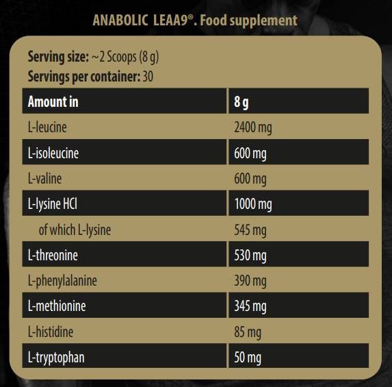 Anabolique Leaa9 | Les acides aminés essentiels enrichis en leucine - 240 grammes