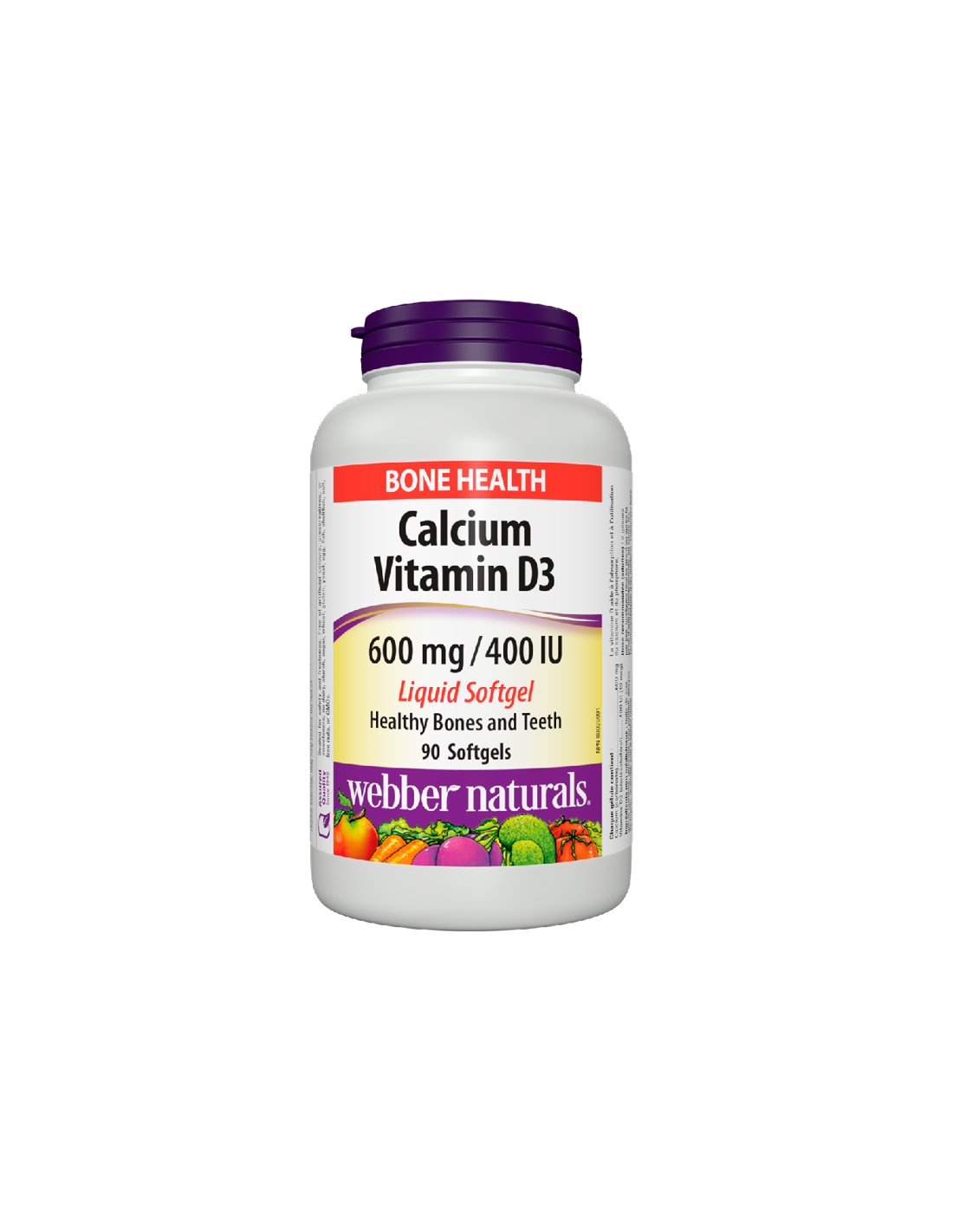 Calcium 600 mg + Vitamine D3 400 UI - Système osseux et musculaire, 90 <tc>Webber Naturals</tc> Gélules liquides