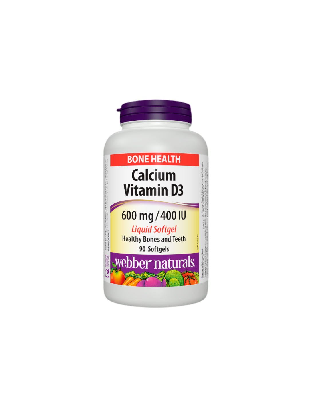 Calcium 600 mg + Vitamine D3 400 UI - Système osseux et musculaire, 90 <tc>Webber Naturals</tc> Gélules liquides
