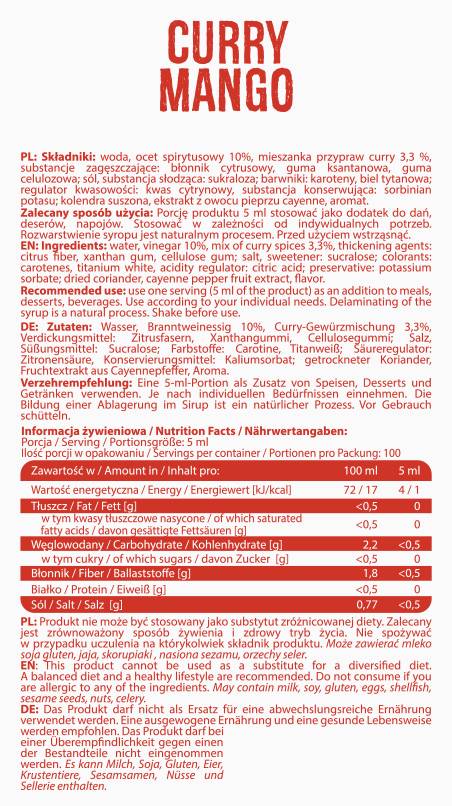 Sauce zéro calorique | Curry Mango - 500 ml