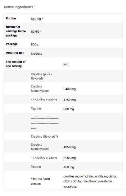 Créatine aromatisée - 0,500 kg
