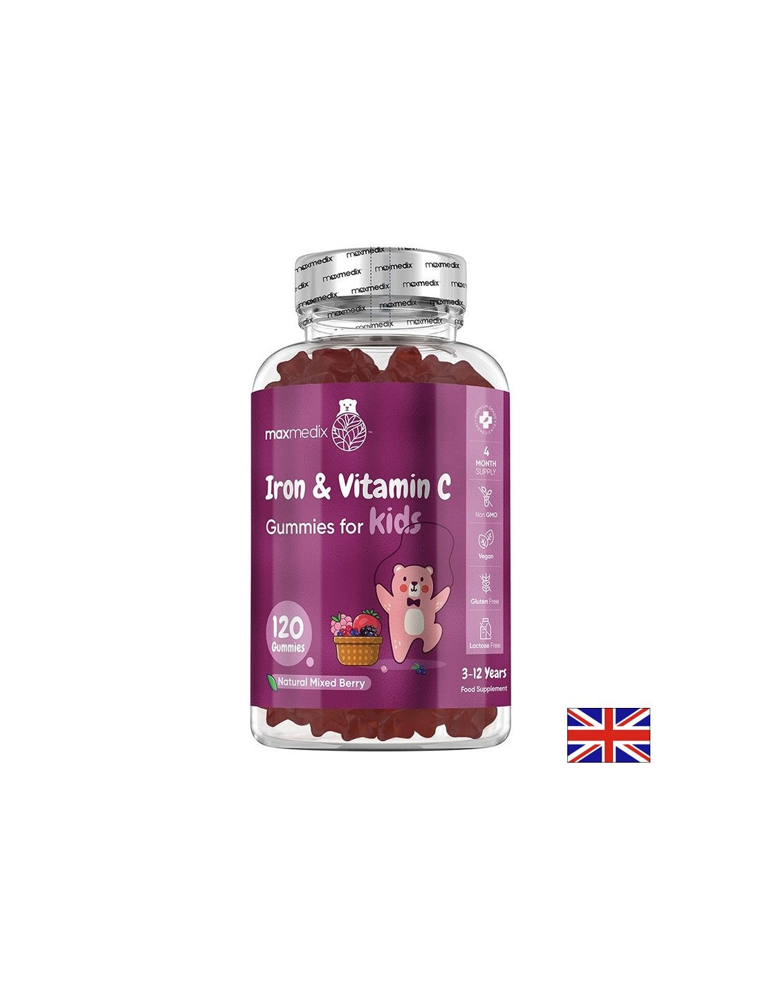 Anémie - fer 7 mg + vitamine C 10 mg (pour les enfants), 120 comprimés de gelée, saveur de baies