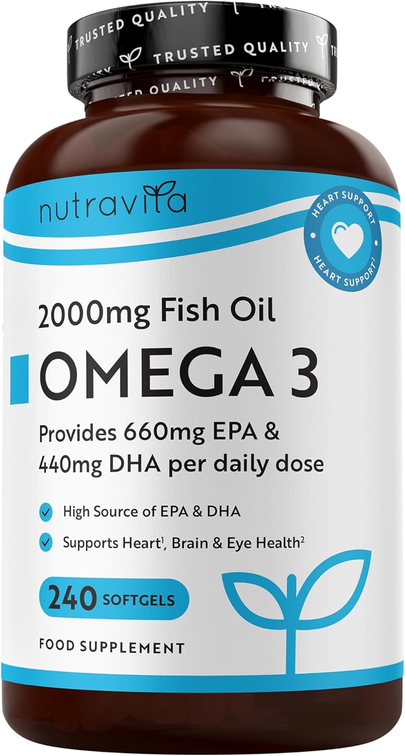 Oméga 3 2000 mg/EPA 660 mg, DHA 440 mg/Huile de poisson pure/240 capsules, 120 doses/ <tc>Nutravita</tc>