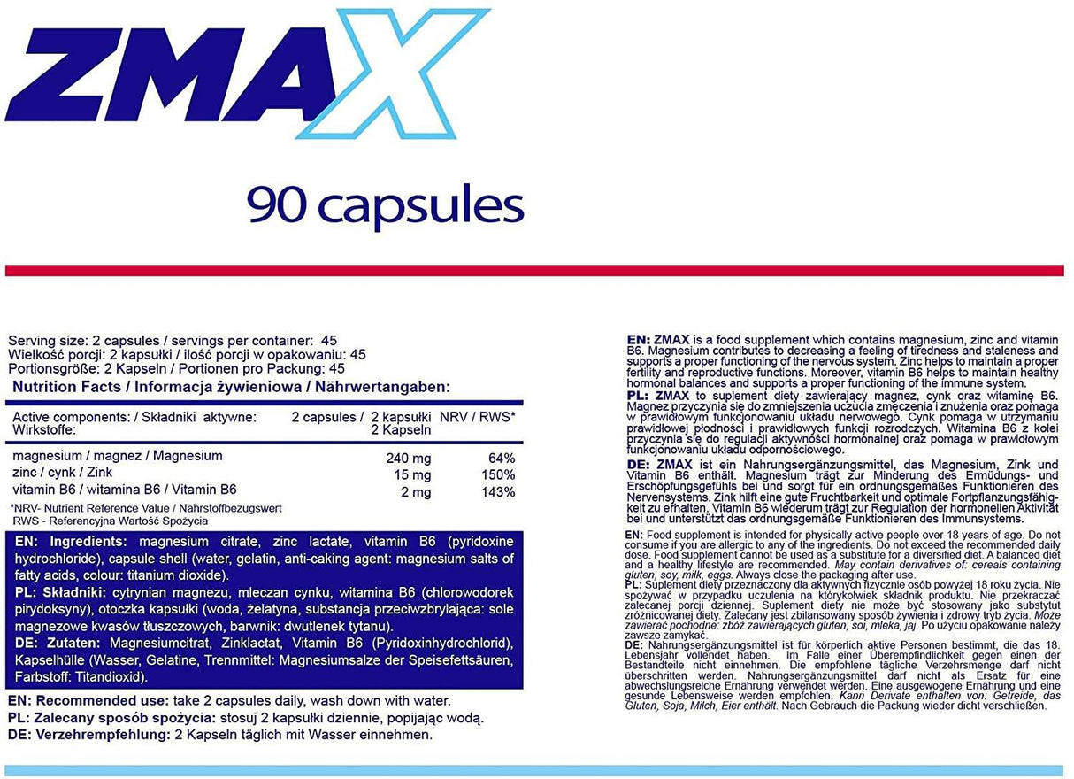 Zmax | Formule ZMA - 90 capsules