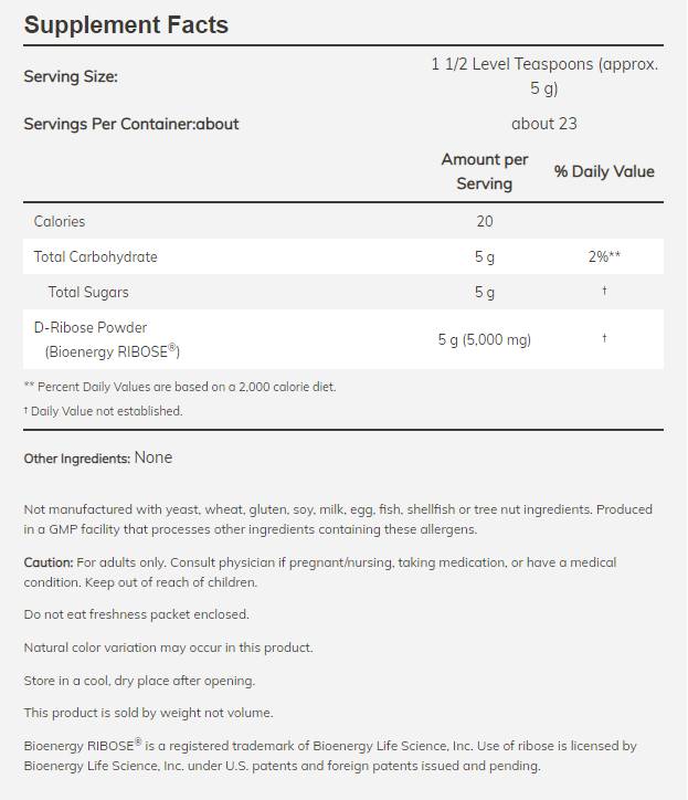 Poudre D-ribose - 227 grammes