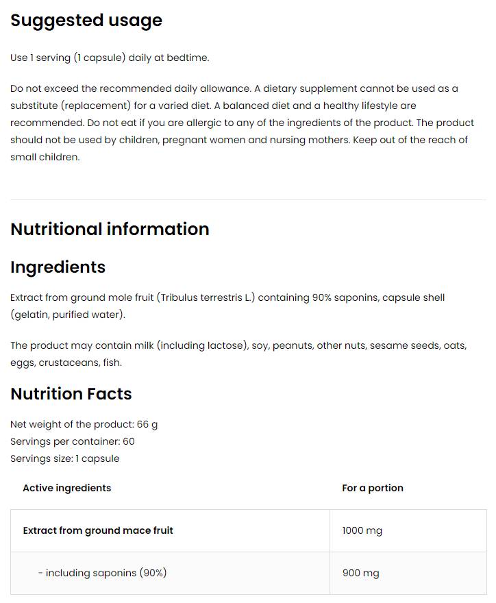 Tribulus terrestris 90 60 capsules