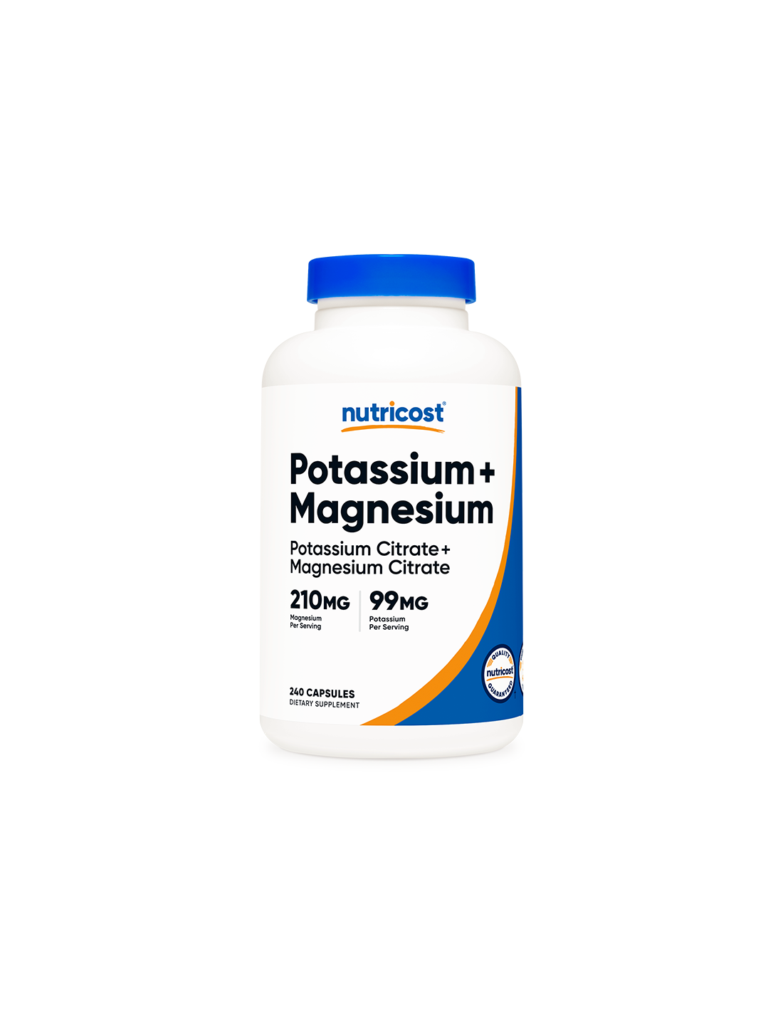 Fonction nerveuse et musculaire - Potassium + Magnésium, 99 mg/210 mg, 240 gélules <tc>Nutricost</tc>