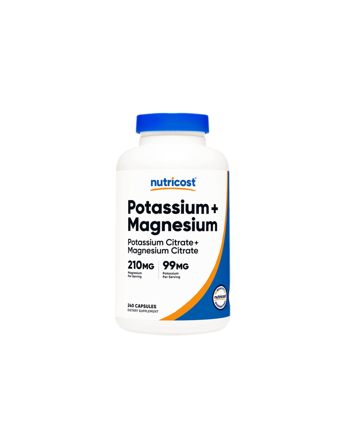 Fonction nerveuse et musculaire - Potassium + Magnésium, 99 mg/210 mg, 240 gélules <tc>Nutricost</tc>