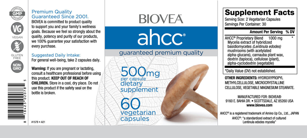 AHCC 500 mg Formule d'immunité des champignons/Caps 60