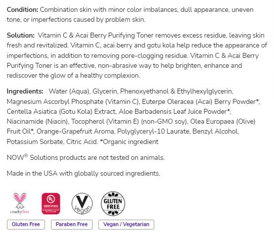 Toner de purification des baies de vitamine C & Acai | Paraben libre - 237 ml