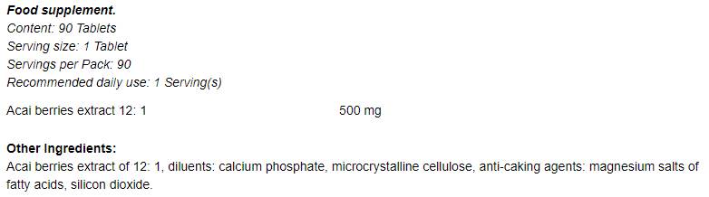 Berry d'açai 12: 1 500 mg 90 comprimés