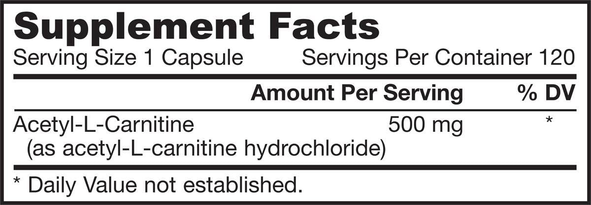 Acétyl L-carnitine 500 mg - 120 capsules
