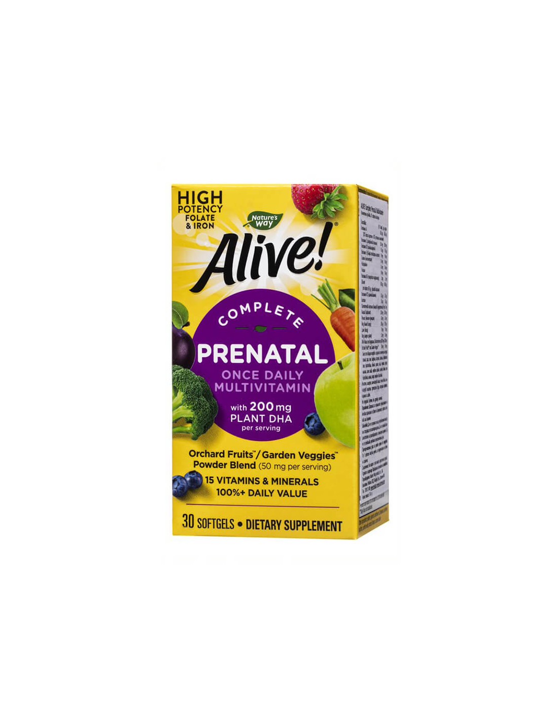 <tc>Alive</tc>! Multivitamines prénatales complètes <tc>Alive</tc>! - Multivitamines pour femmes enceintes et allaitantes (avec DHA végétal), 30 capsules molles Nature's Way