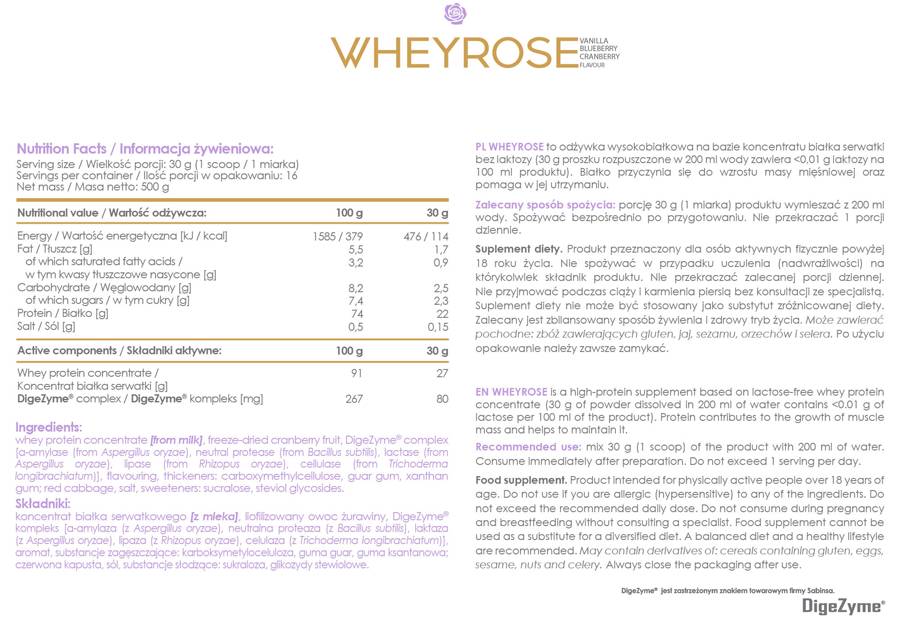 Alldeynn | Wheyrose - Protéine sans lactose avec digezyme - 500 grammes