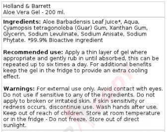 Aloe Vera Gel/certifié - 200 ml