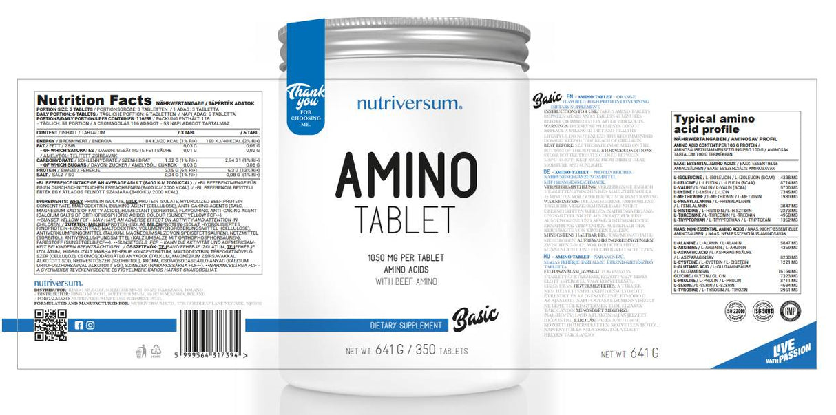 Tablette amino | de la protéine de lactosérum et de bœuf - 350 comprimés