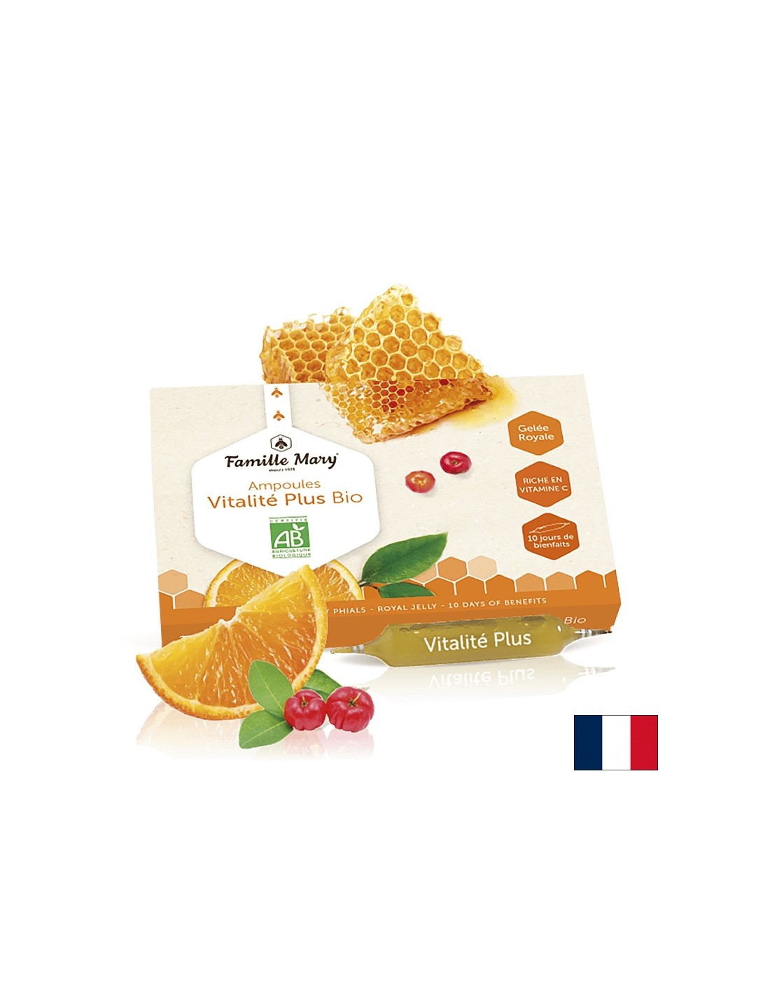 Ampoules Vitalité Plus Bio jus d'Orange Acerola/Vitalite Plus Bio avec Jelly, Orange et Acerola, 10 PC. Famille Mary buvant des ampoules