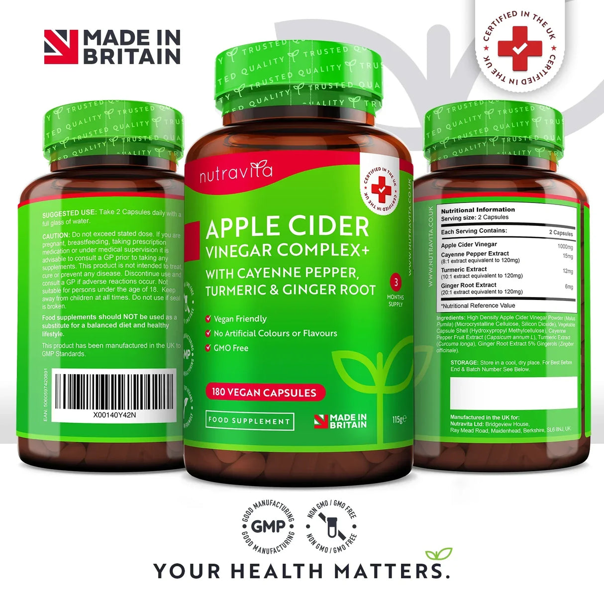 Vinaigre de cidre de pomme 1000 mg /180 capsules, 90 doses/ <tc>Nutravita</tc>