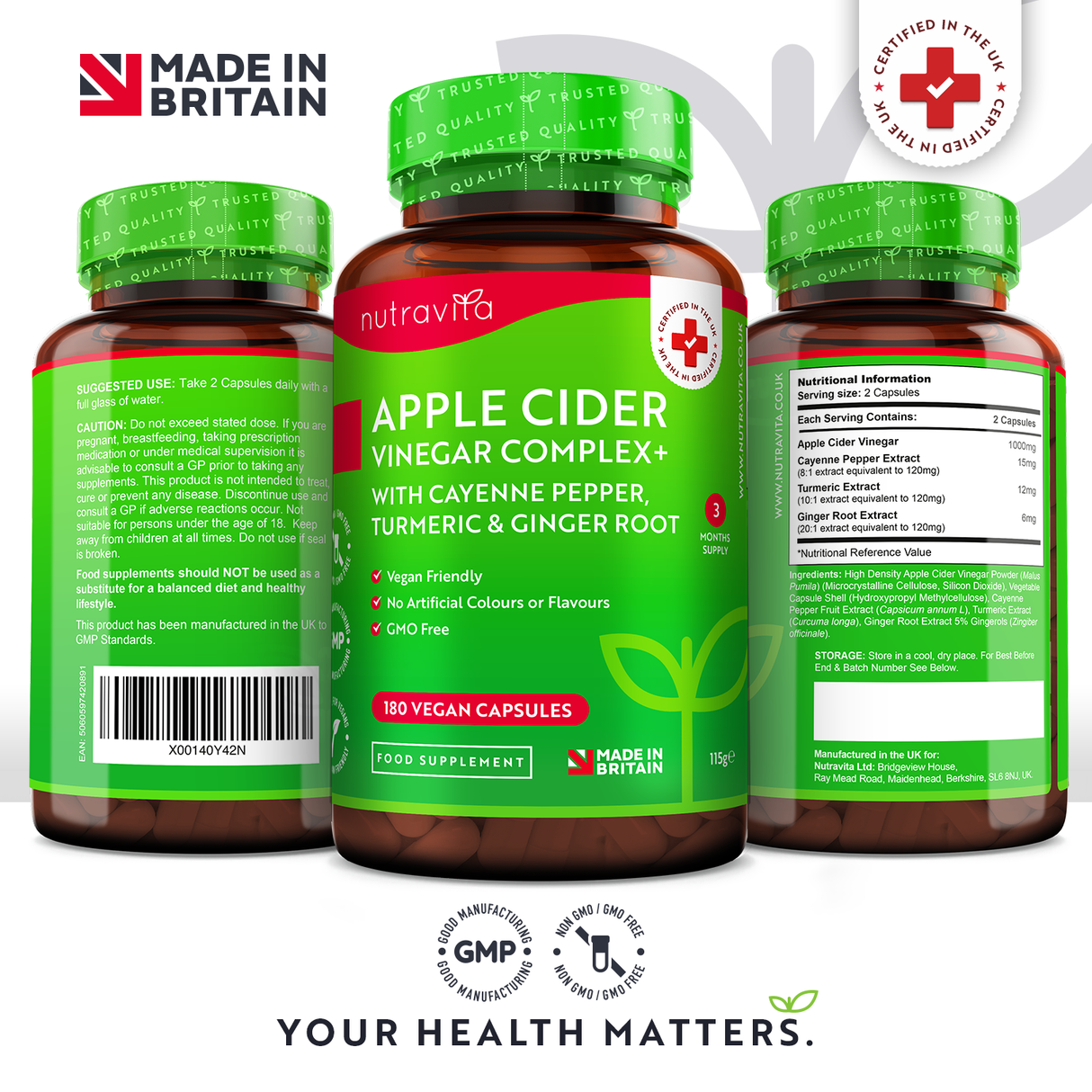 Vinaigre de cidre de pomme 1000 mg /180 capsules, 90 doses/ <tc>Nutravita</tc>
