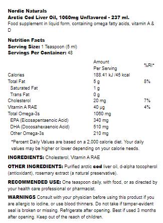 Huile de foie de morue arctique 1060 mg - 237 ml