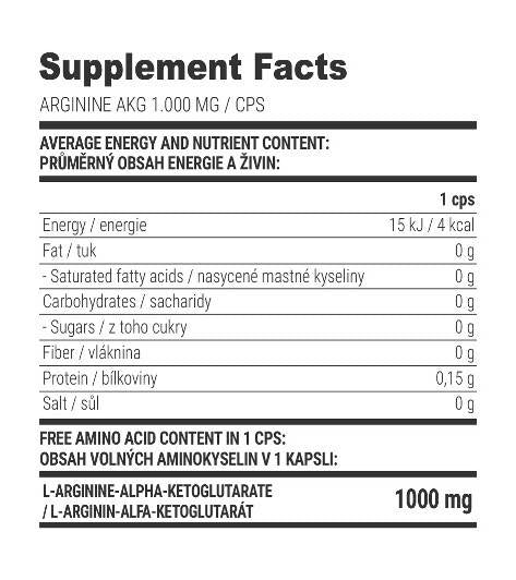 Arginine akg 1000 mg - 100 capsules