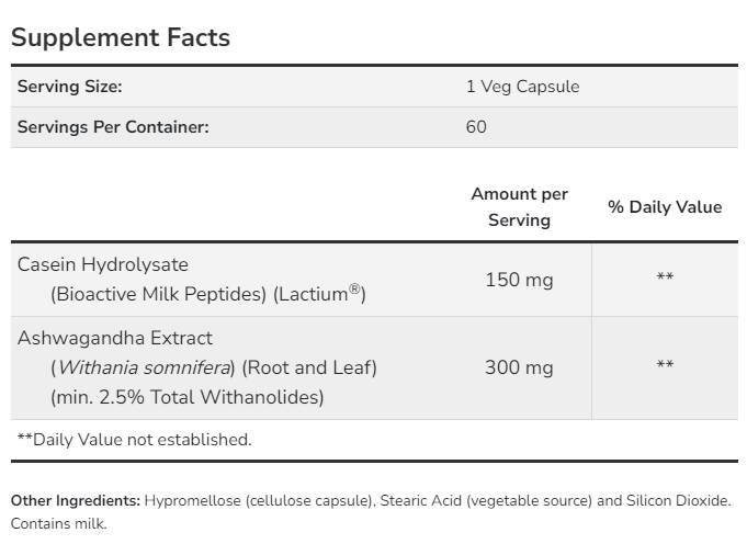 Ashwagandha Stress Relief | Avec des peptides de lait bioactif - 60 capsules