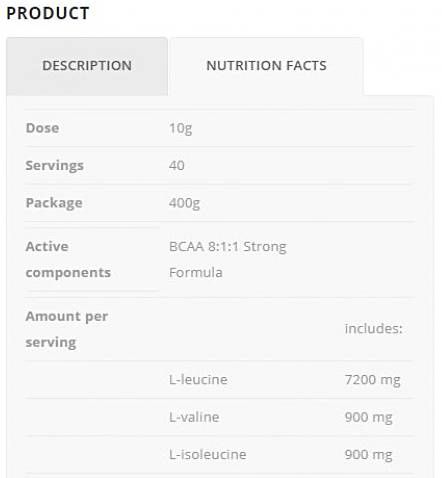 BCAA 8: 1: 1 formule forte - 400 grammes