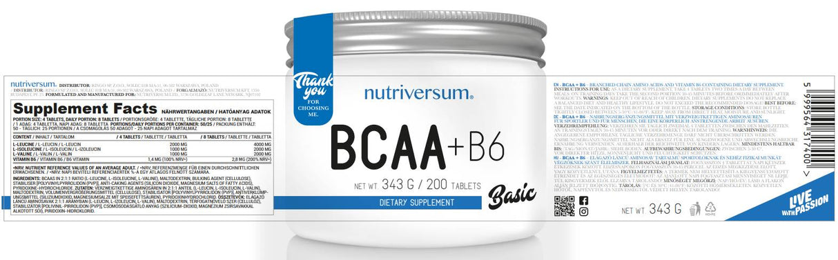 Comprimés BCAA + B6 - 200 comprimés