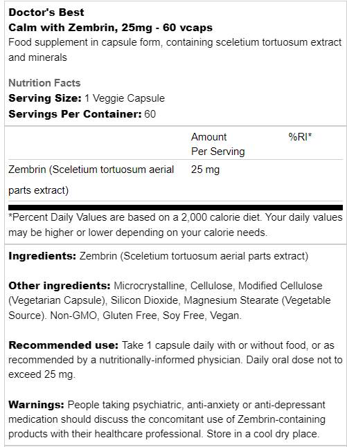 Meilleur calme avec Zembrin 25 mg - 60 capsules