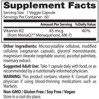 Meilleure vitamine naturelle K2 MK-7 45 MCG - 180 capsules