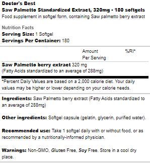 Best Saw Palmetto 320 mg - 180 capsules de gel