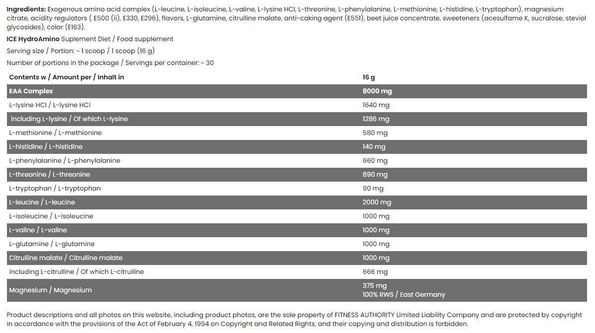 Série hydro amino/glace - 16 grammes