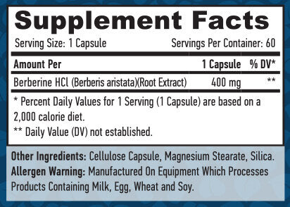 Berberine HCL 400mg./60 VCAPS