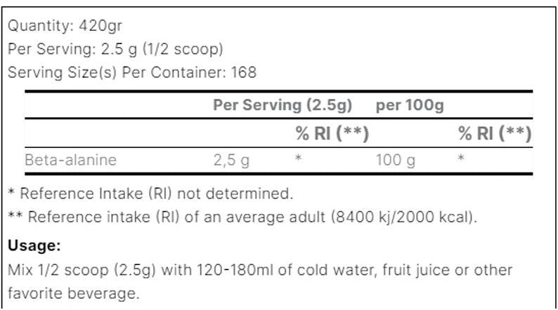 POUDRE BETA-ALANINE XS - 420 grammes