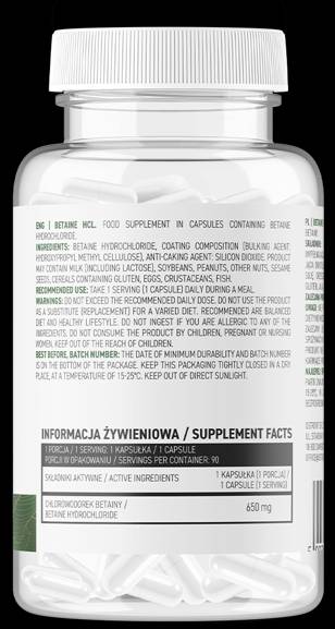 Betaine HCL 650 mg 90 capsules