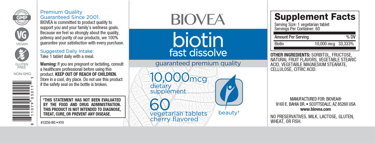 Biotine 10 000 onglets de dissolution rapide/60