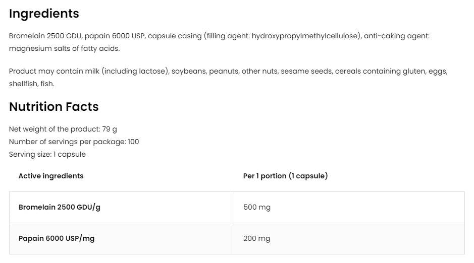 Bromelaine + enzymes de papaïne 100 capsules