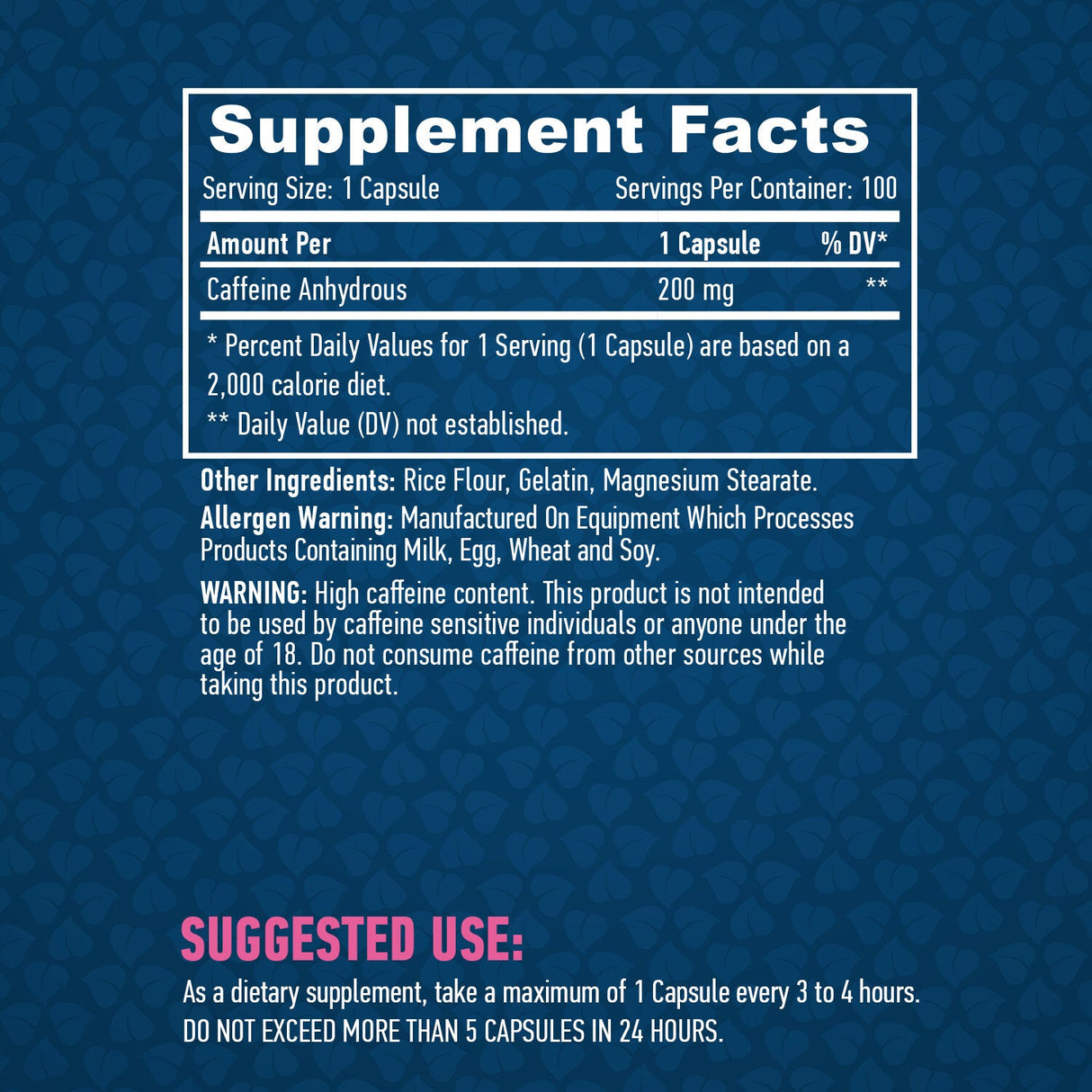 Cafine 200 mg/100 Caps.