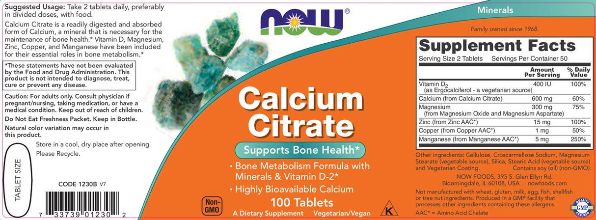Citrate de calcium avec minéraux et vitamine D-2 300 mg - 100 comprimés