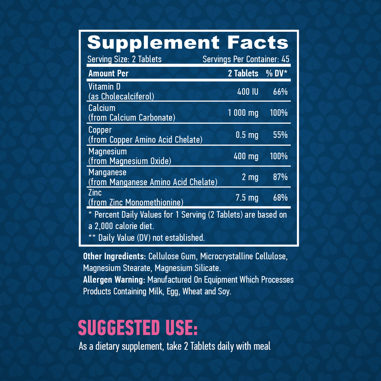 Magnésium de calcium et zinc avec onglets de vitamine D/90.