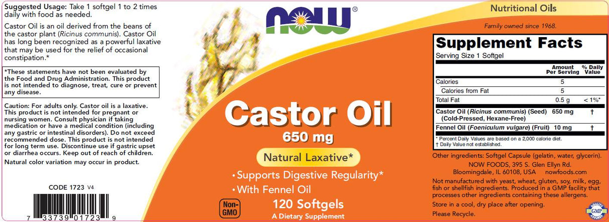 Huile de ricin 650 mg - 120 softgels