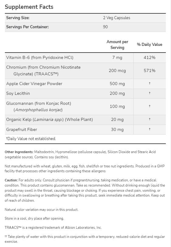 Formule de régime de vinaigre de cidre - 180 capsules