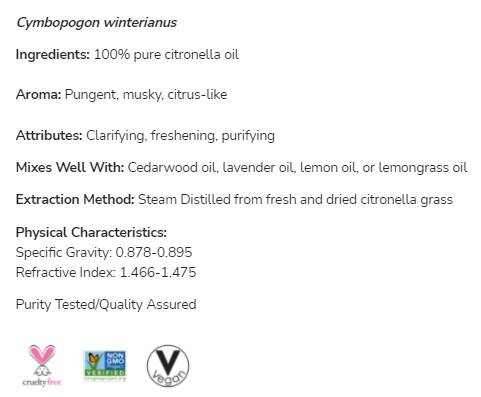 Huile de citronnelle | 100% pur cymbopogon winterrianus - 30 ml