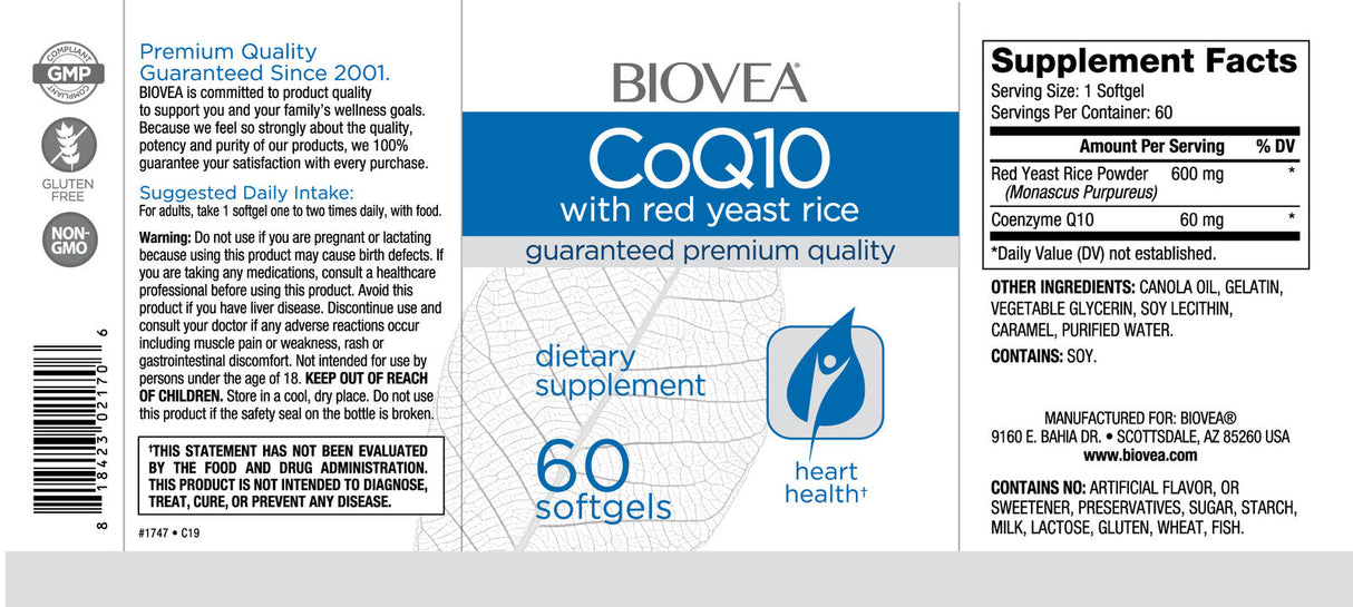 COQ10 60mg et riz de levure rouge/60 softgels